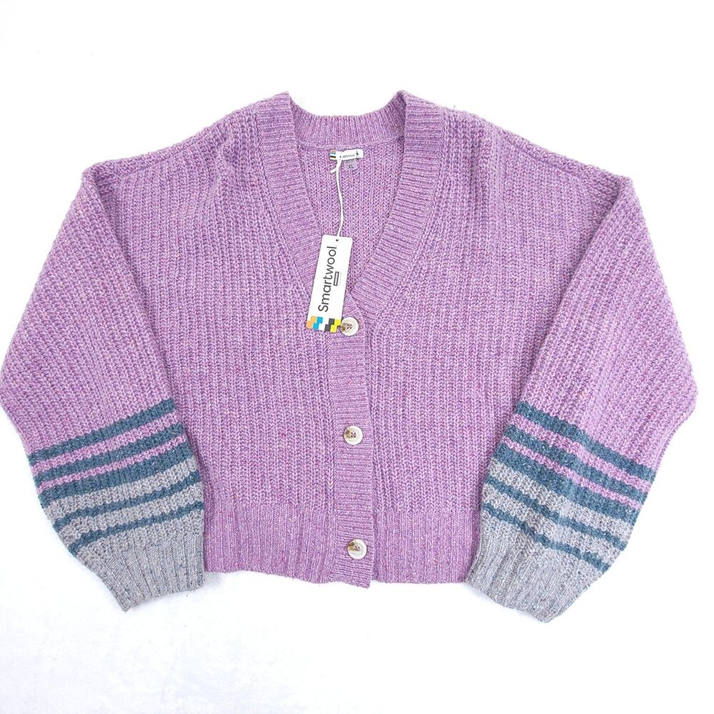 Smartwool Women's XL Cozy Lodge Cropped Cardigan Sweater Purple Lavender NWT